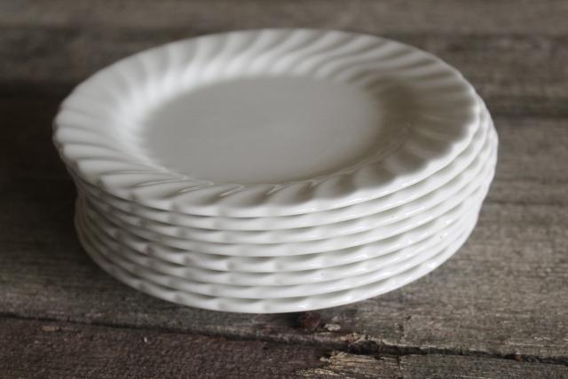 photo of vintage white ironstone china, set of 8 Regency swirl plates, Johnson Bros England #4