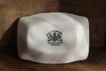 catalog photo of vintage white ironstone china soap dish w/ fluted shape, Johnson Bros England