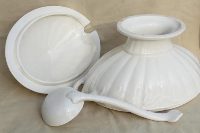 photo of vintage white ironstone china soup tureen, embossed wheat old English Staffordshire #3