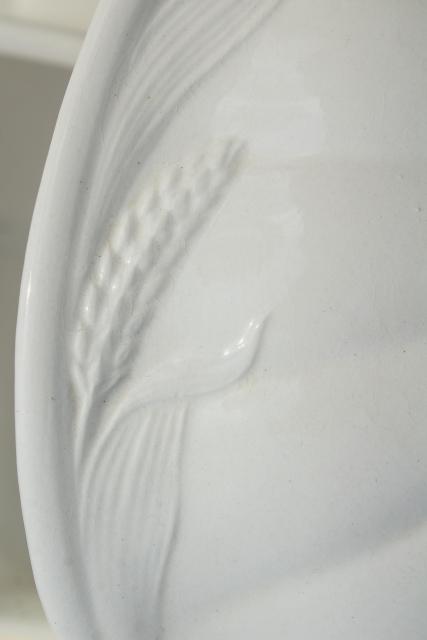 photo of vintage white ironstone china soup tureen, embossed wheat old English Staffordshire #16