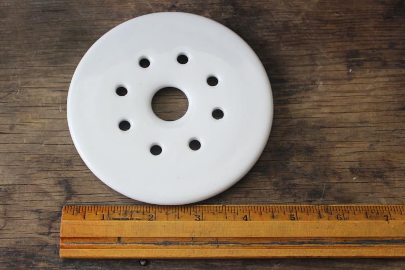 photo of vintage white ironstone china strainer, round drainer plate, butter or cheese dish insert #1