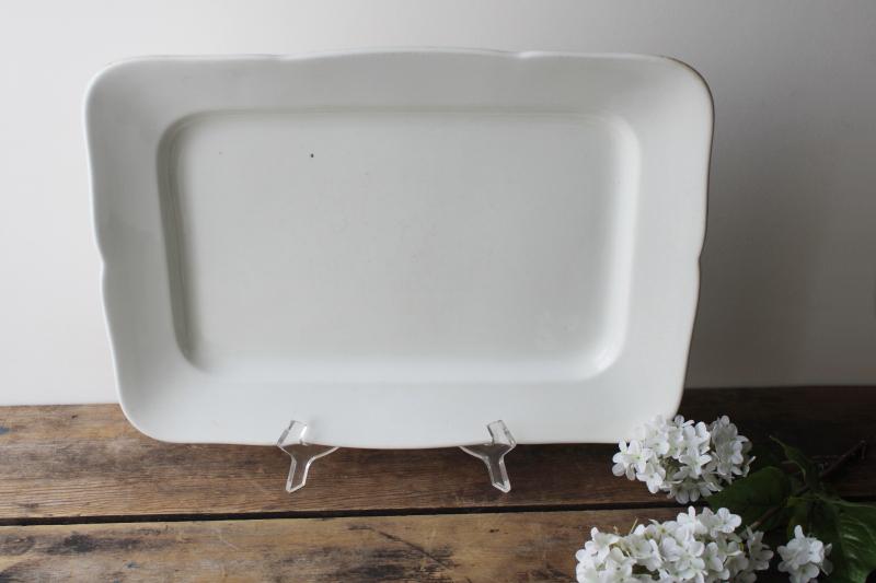 photo of vintage white ironstone huge rectangular platter or tray, old English backstamp #1