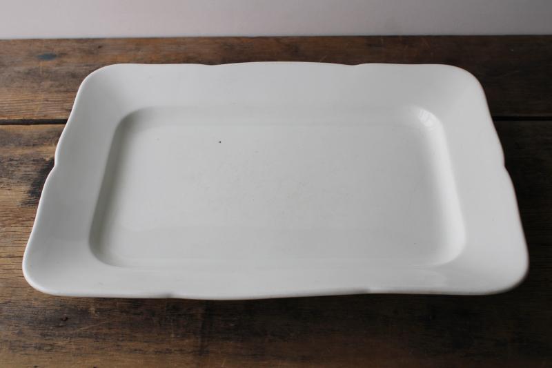 photo of vintage white ironstone huge rectangular platter or tray, old English backstamp #2