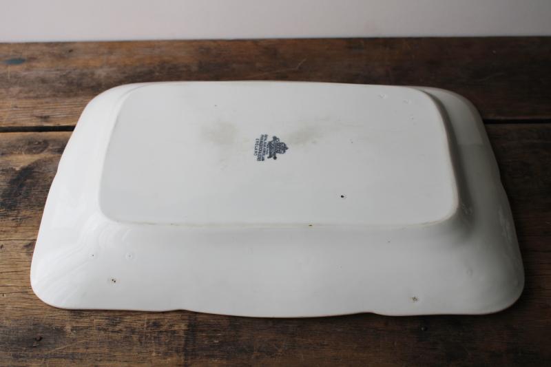 photo of vintage white ironstone huge rectangular platter or tray, old English backstamp #4