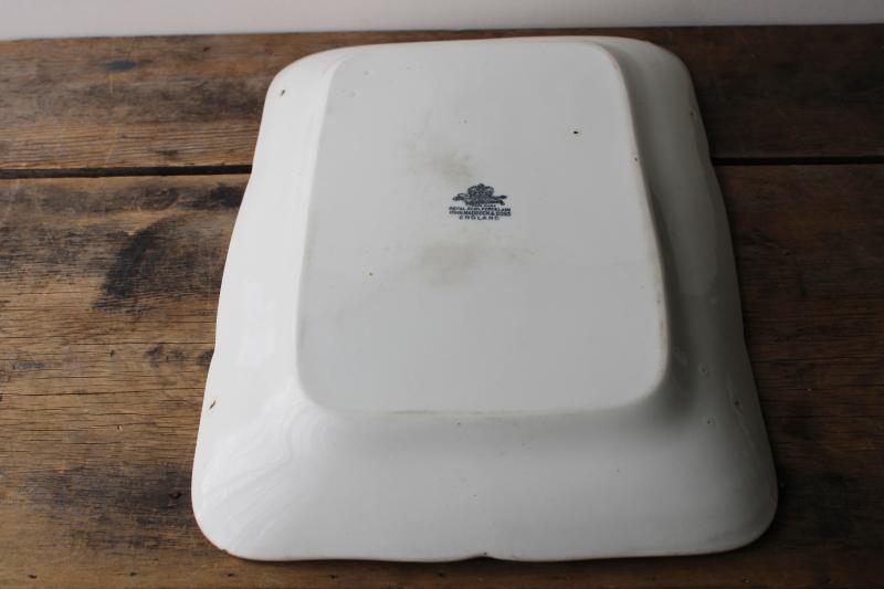 photo of vintage white ironstone huge rectangular platter or tray, old English backstamp #5