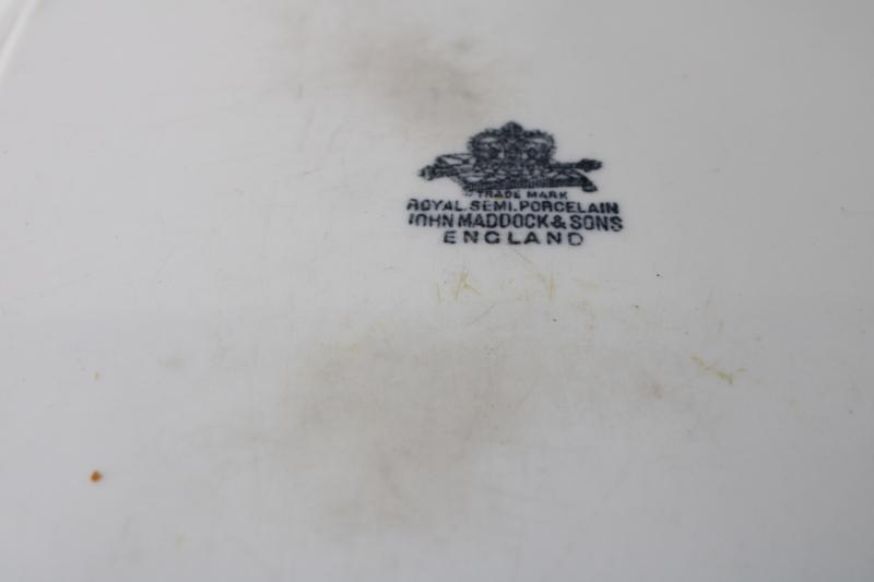 photo of vintage white ironstone huge rectangular platter or tray, old English backstamp #6