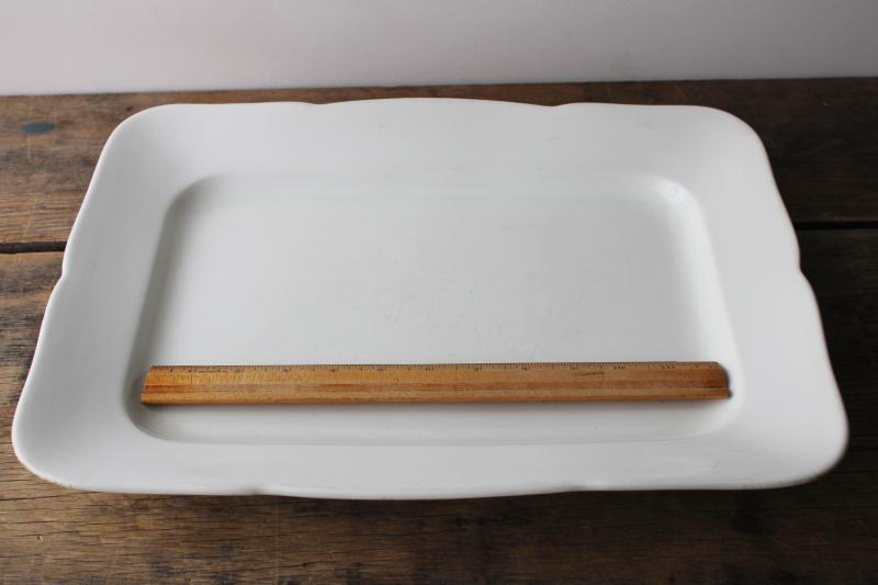 photo of vintage white ironstone huge rectangular platter or tray, old English backstamp #9