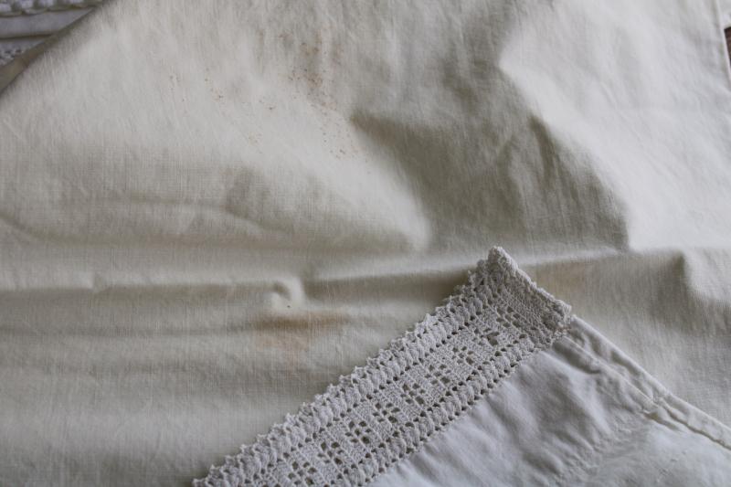 photo of vintage white lace trimmed cotton pillowcases, lot of linens for upcycle sewing projects #6