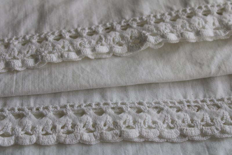photo of vintage white lace trimmed cotton pillowcases, lot of linens for upcycle sewing projects #7