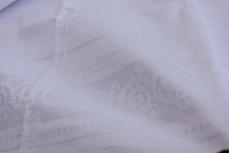 photo of vintage white linen damask tablecloth, formal dinner table size, pure flax linen fabric  #3
