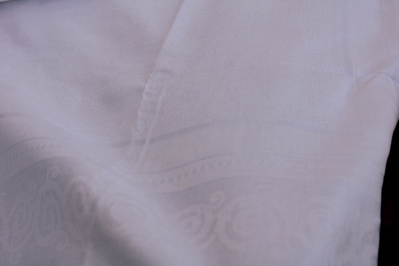 photo of vintage white linen damask tablecloth, formal dinner table size, pure flax linen fabric  #4