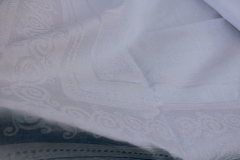 photo of vintage white linen damask tablecloth, formal dinner table size, pure flax linen fabric  #5