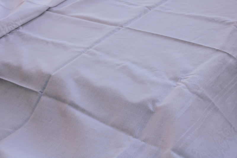 photo of vintage white linen damask tablecloth, formal dinner table size, pure flax linen fabric  #8