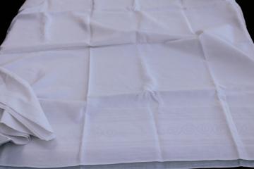 catalog photo of vintage white linen damask tablecloth, formal dinner table size, pure flax linen fabric 