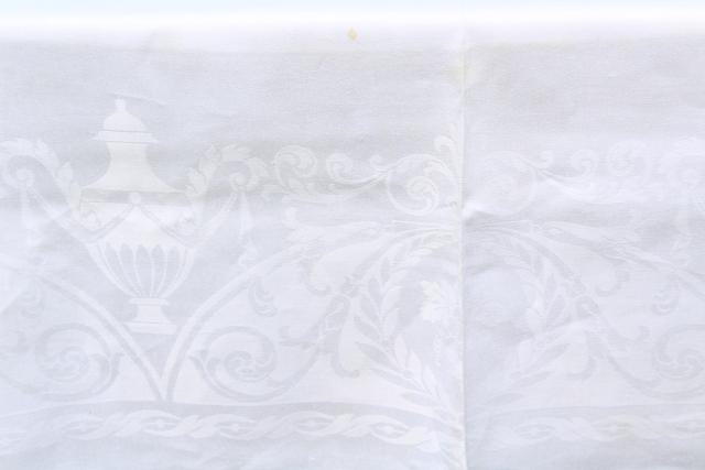 photo of vintage white linen damask tablecloths & napkins, including one banquet tablecloth #3