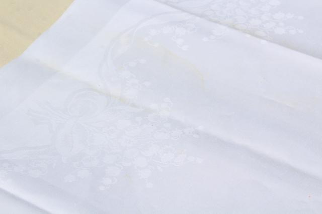 photo of vintage white linen damask tablecloths & napkins, including one banquet tablecloth #6
