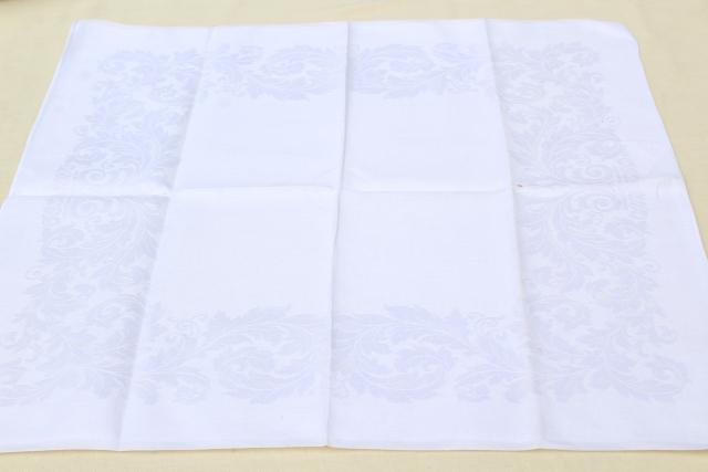 photo of vintage white linen damask tablecloths & napkins, including one banquet tablecloth #9