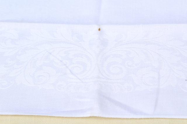 photo of vintage white linen damask tablecloths & napkins, including one banquet tablecloth #10