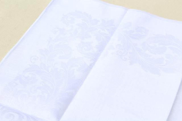 photo of vintage white linen damask tablecloths & napkins, including one banquet tablecloth #11