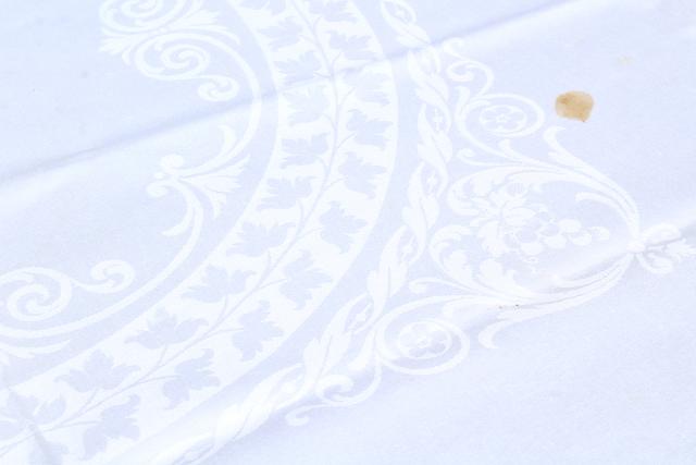 photo of vintage white linen damask tablecloths & napkins, including one banquet tablecloth #14
