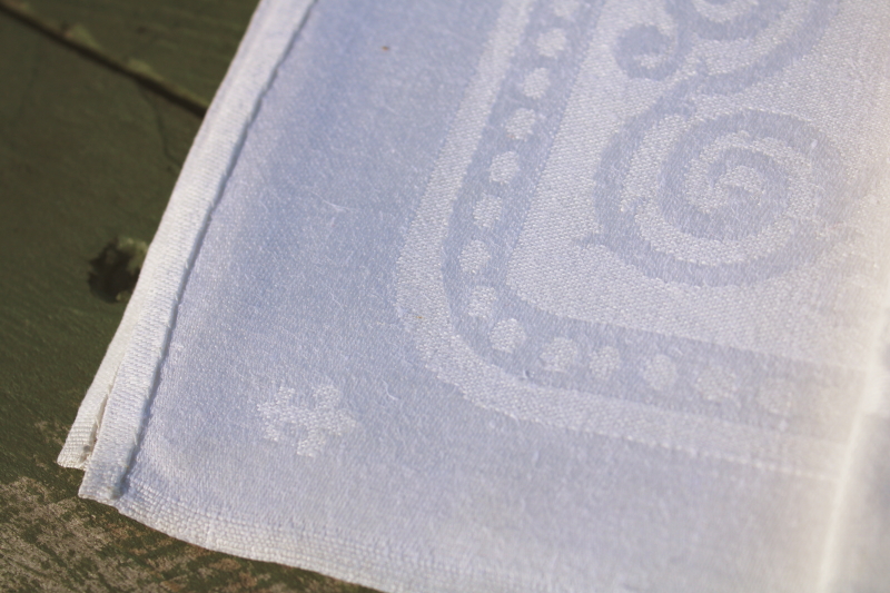 photo of vintage white linen dinner napkins, pure flax linen damask cloth table linens set, crisp & nice  #2