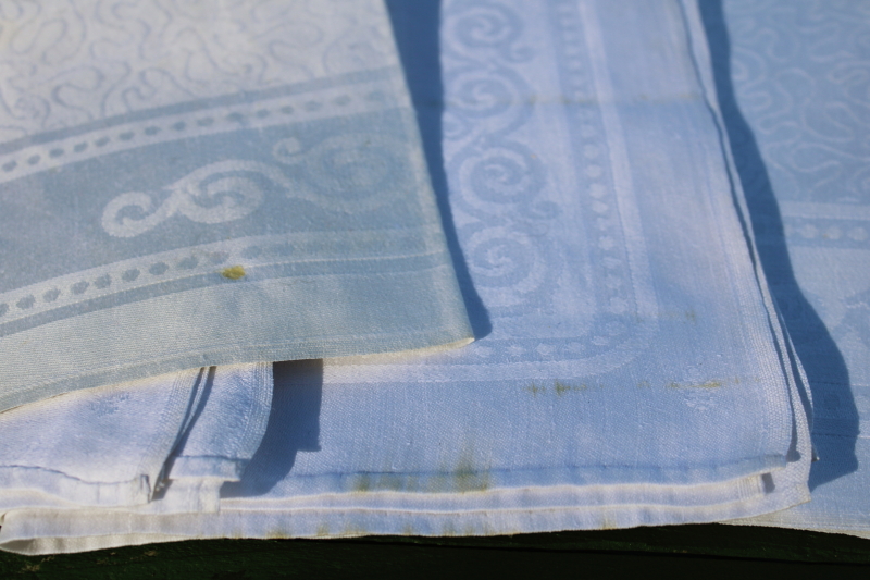 photo of vintage white linen dinner napkins, pure flax linen damask cloth table linens set, crisp & nice  #4