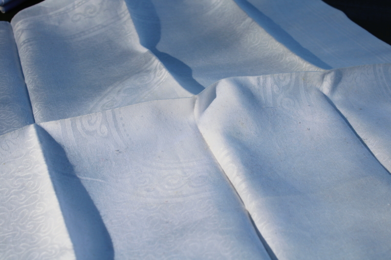 photo of vintage white linen dinner napkins, pure flax linen damask cloth table linens set, crisp & nice  #5