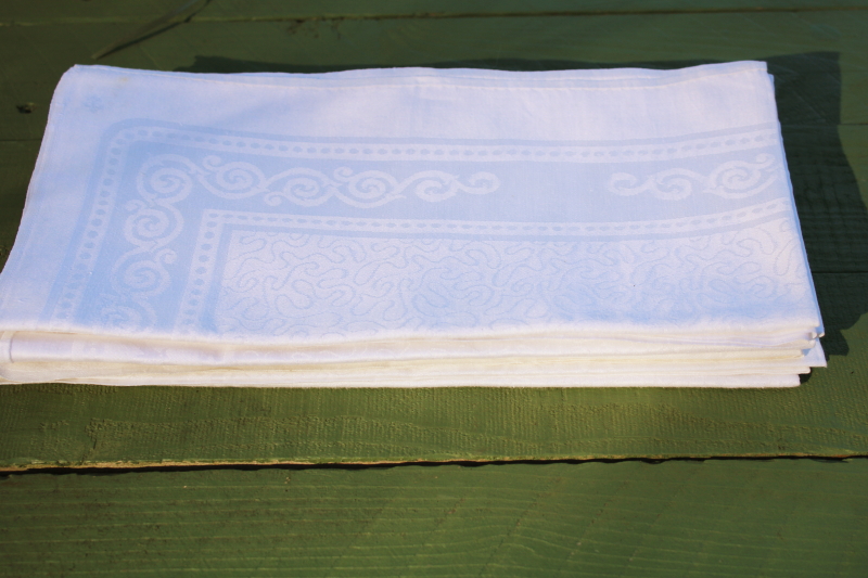 photo of vintage white linen dinner napkins, pure flax linen damask cloth table linens set, crisp & nice  #7