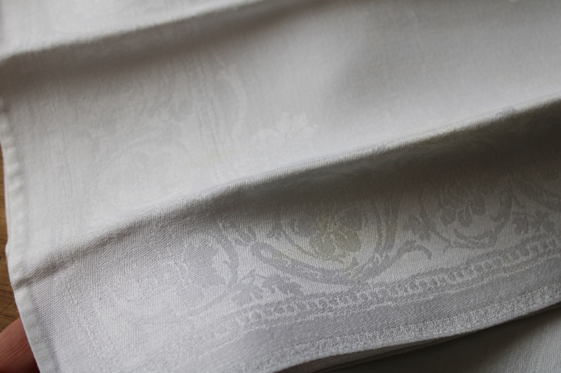 photo of vintage white linen double damask dinner napkins set of 8, large pure linen cloth napkins  #2
