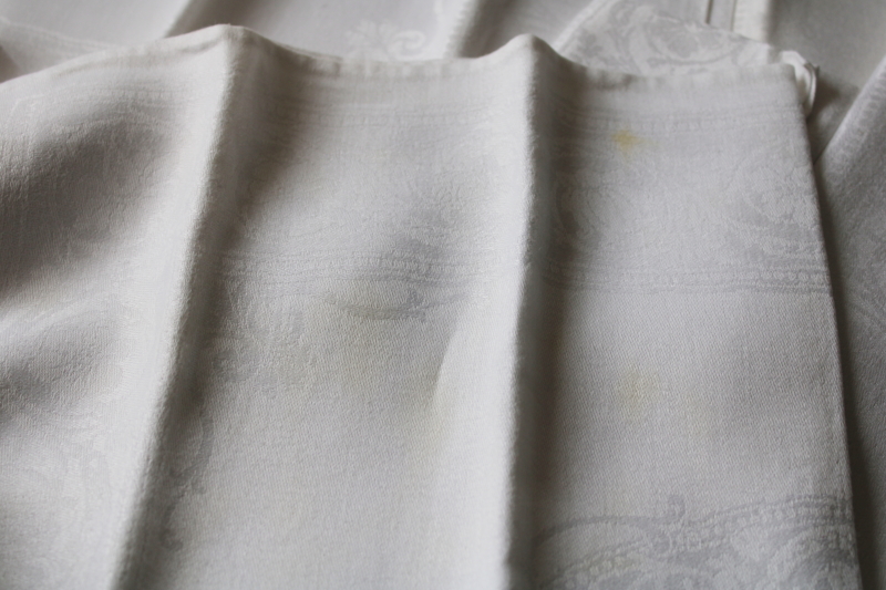 photo of vintage white linen double damask dinner napkins set of 8, large pure linen cloth napkins  #4