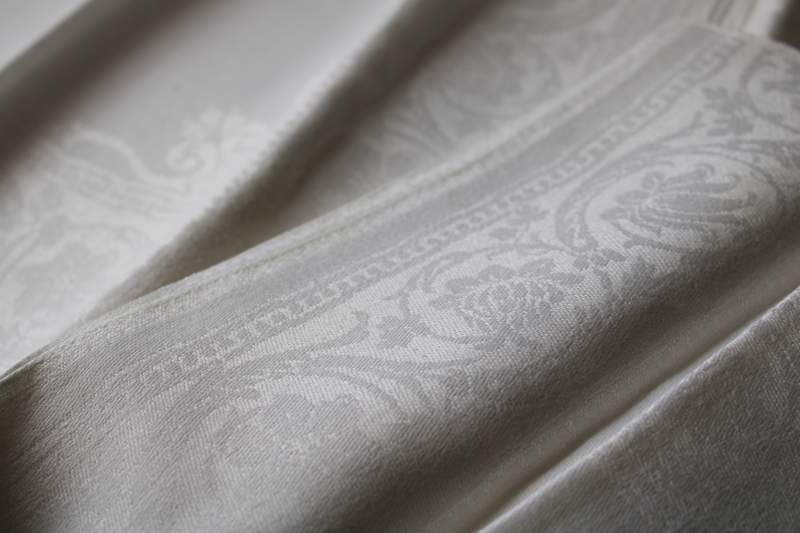 photo of vintage white linen double damask dinner napkins set of 8, large pure linen cloth napkins  #6