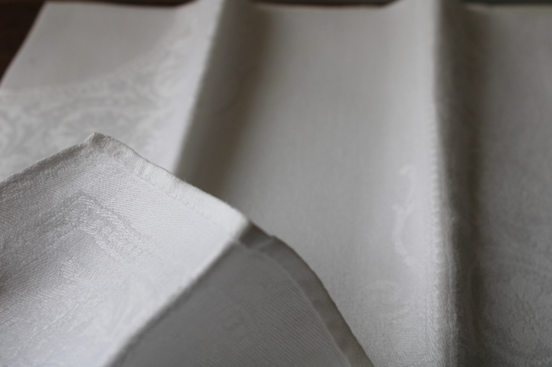 photo of vintage white linen double damask dinner napkins set of 8, large pure linen cloth napkins  #8