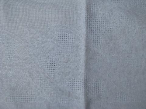 photo of vintage white linen tablecloths w/ drawn thread, antique redwork monogram #7