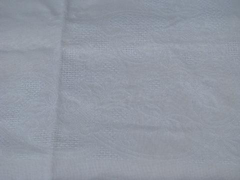 photo of vintage white linen tablecloths w/ drawn thread, antique redwork monogram #8