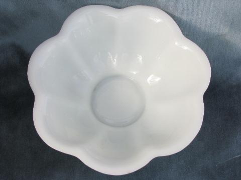 photo of vintage white milk glass bowl, antique ironstone china petal shape #2