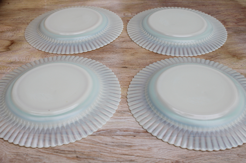 photo of vintage white opalescent depression glass Monax petalware primary band painted dinner plates #4