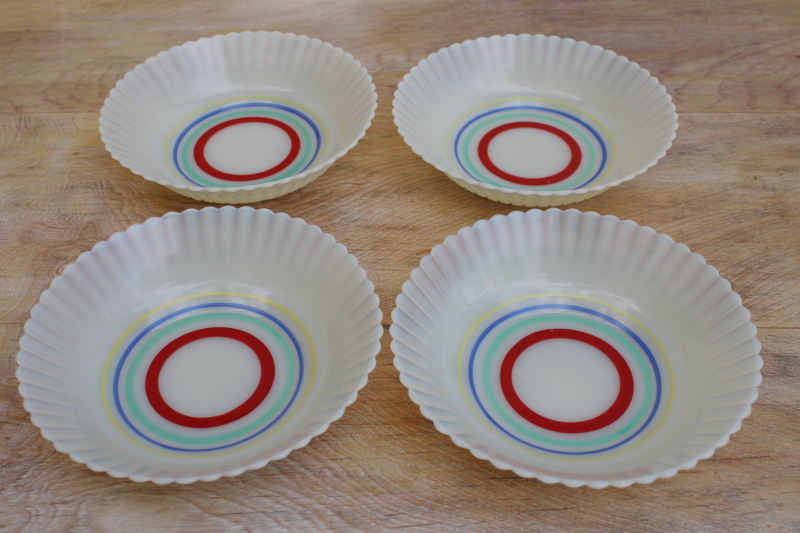 photo of vintage white opalescent depression glass Monax petalware primary band painted fruit bowls #1