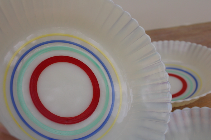 photo of vintage white opalescent depression glass Monax petalware primary band painted fruit bowls #2