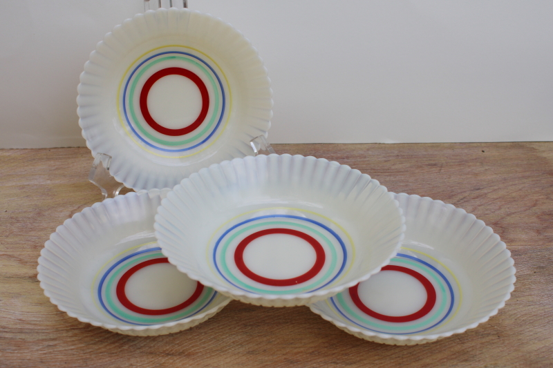 photo of vintage white opalescent depression glass Monax petalware primary band painted fruit bowls #4