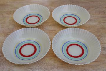 catalog photo of vintage white opalescent depression glass Monax petalware primary band painted fruit bowls