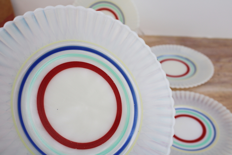 photo of vintage white opalescent depression glass Monax petalware primary band painted plates #2