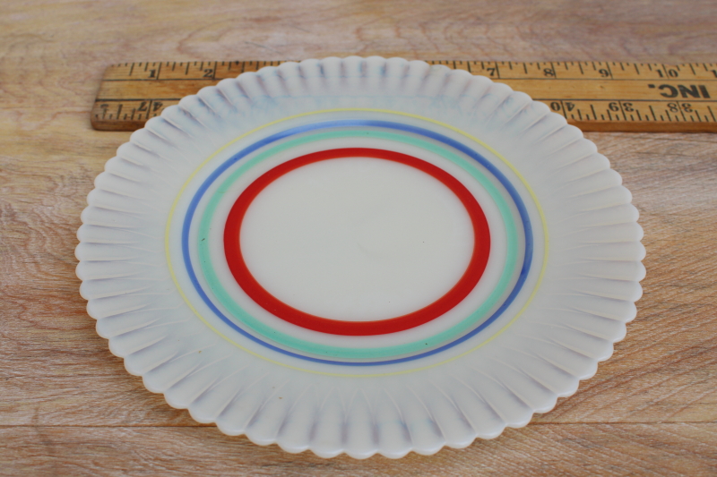 photo of vintage white opalescent depression glass Monax petalware primary band painted salad plate #1