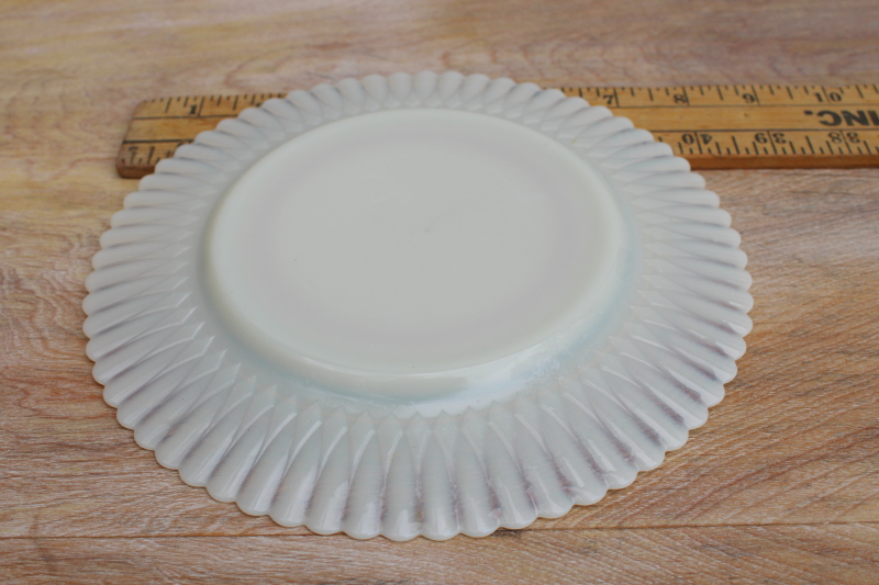 photo of vintage white opalescent depression glass Monax petalware primary band painted salad plate #2