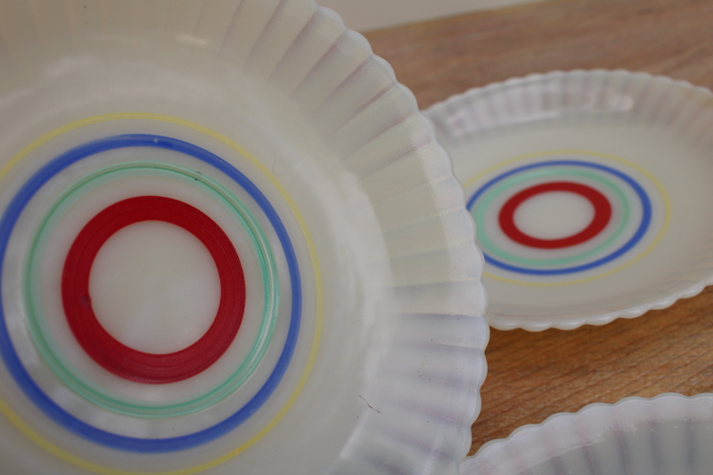 photo of vintage white opalescent depression glass Monax petalware primary band painted saucer plates #2