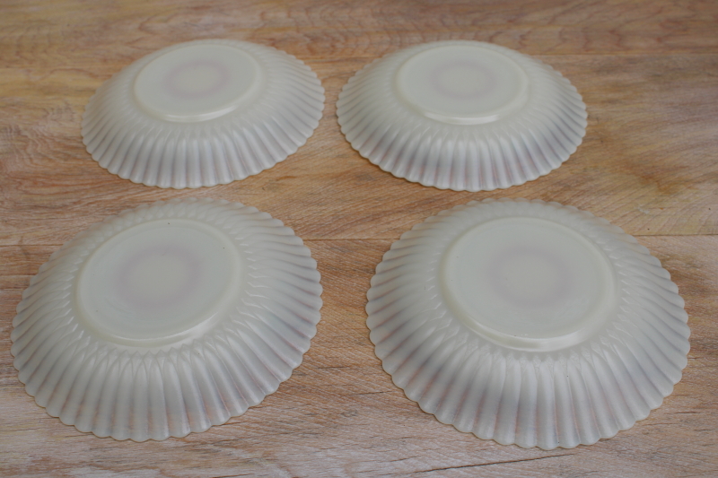 photo of vintage white opalescent depression glass Monax petalware primary band painted saucer plates #3