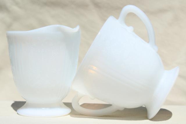 photo of vintage white opalescent milk glass cream & sugar, American Sweetheart Monax depression glass #1