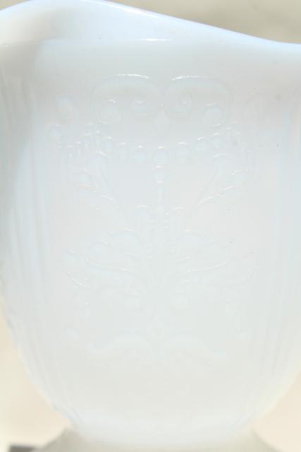 photo of vintage white opalescent milk glass cream & sugar, American Sweetheart Monax depression glass #2