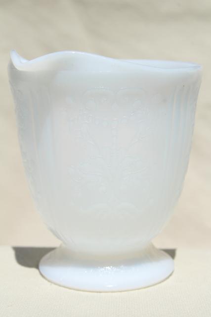 photo of vintage white opalescent milk glass cream & sugar, American Sweetheart Monax depression glass #4