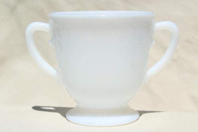 photo of vintage white opalescent milk glass cream & sugar, American Sweetheart Monax depression glass #6