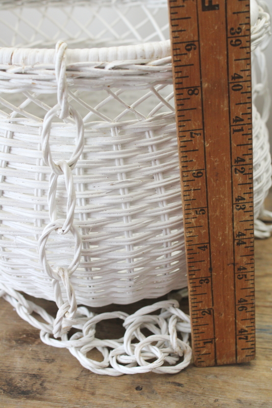 photo of vintage white wicker basket hanging planter, decorative plant holder 70s 80s bohemian cottage core  #3